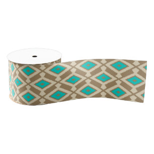 Navajo Ikat Pattern - Turquoise, Taupe and Beige Grosgrain Ribbon