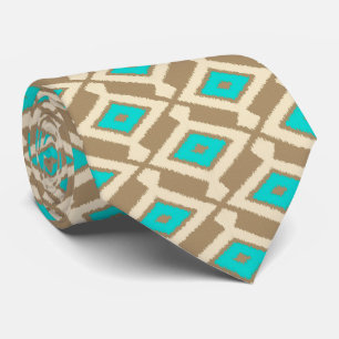 Navajo Ikat Pattern - Turquoise, Taupe and Beige Tie