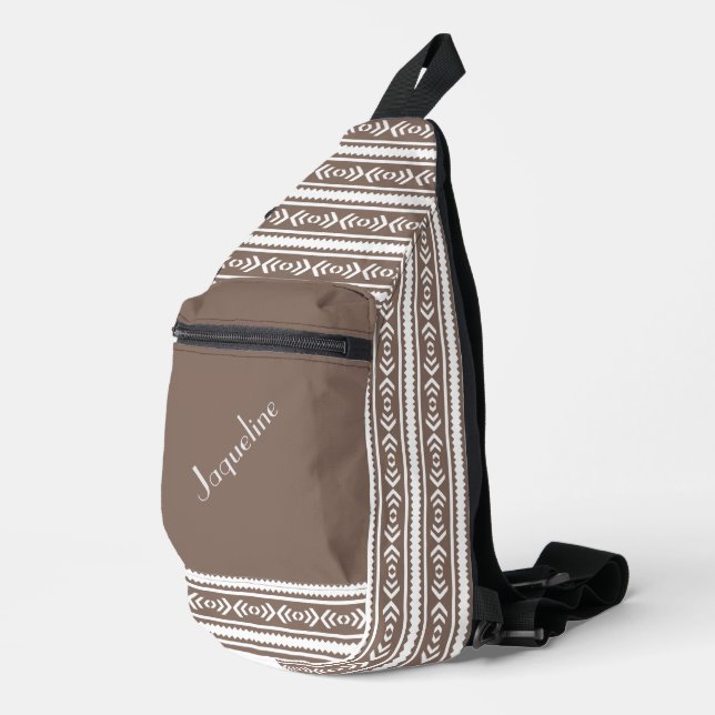 Navajo Pattern In Brown and White Sling Bag (Right Corner)