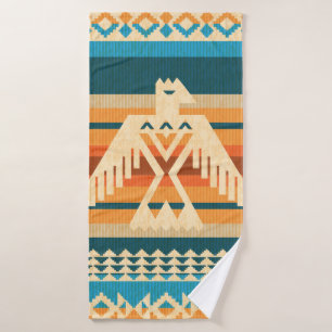 Navajo style abstract seamless pattern with eagle bath towel