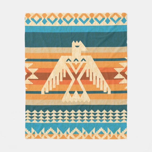 Navajo style abstract seamless pattern with eagle  fleece blanket (Front)