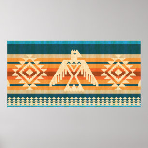 Navajo style abstract seamless pattern with eagle  poster