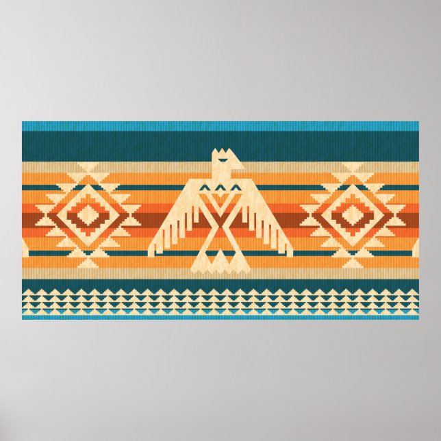 Navajo style abstract seamless pattern with eagle  poster (Front)