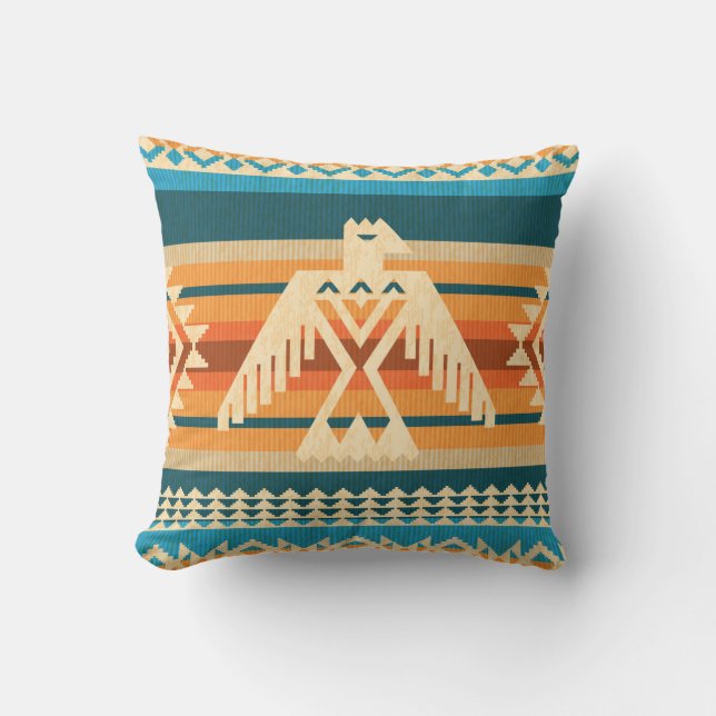 Navajo style abstract seamless pattern with eagle  throw pillow (Front)
