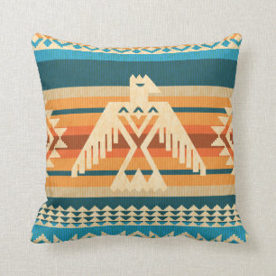 Navajo style abstract seamless pattern with eagle  throw pillow