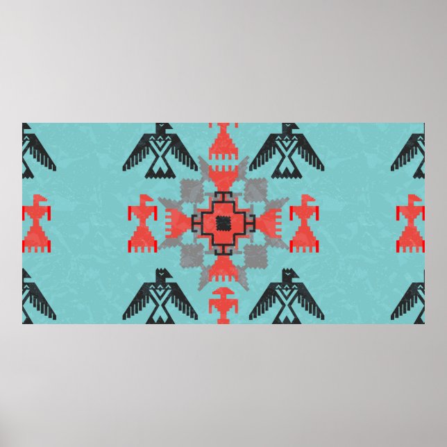 Navajo style ethnic ornament with birds and abstra poster (Front)