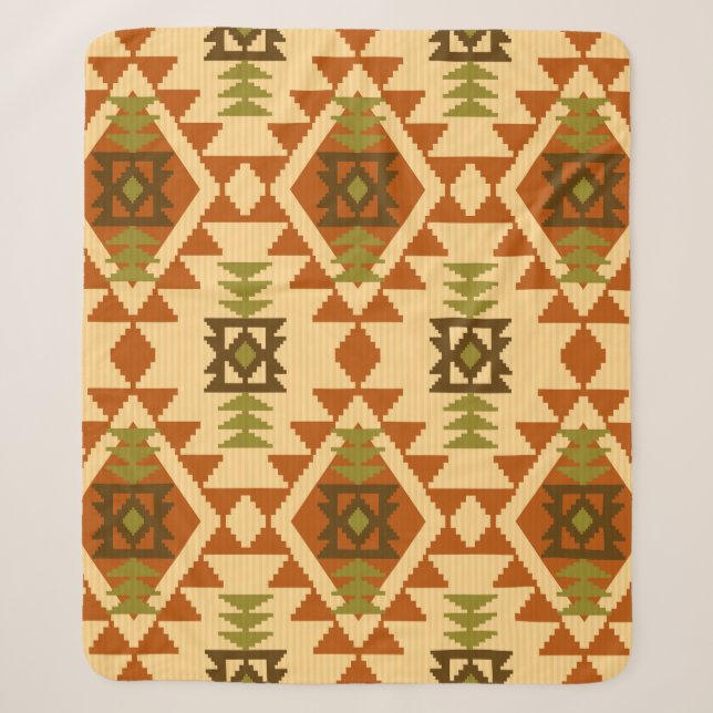 Navajo style ethnic tribal geometric seamless Vint Sherpa Blanket (Front)