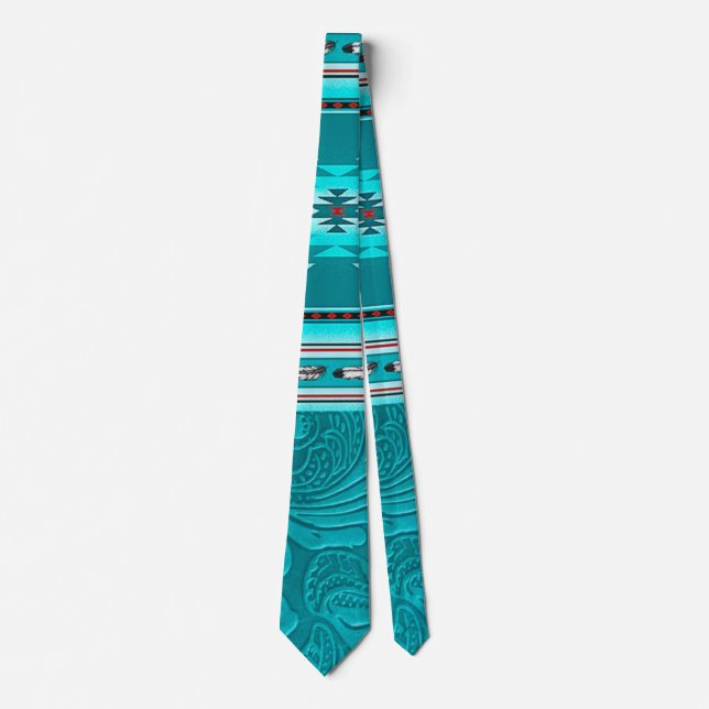 Navajo Tribal Turquoise Faux Leather Tool Tie (Front)