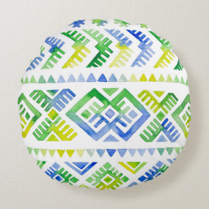 Navajo Tribute: Watercolor Tribal Majesty Round Pillow
