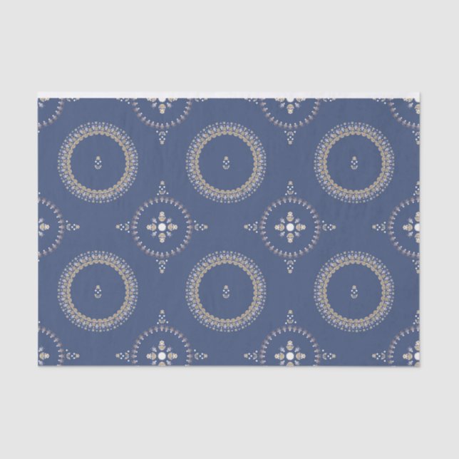 Naval Blue Elegant Ornamental Floral Tissue Paper (Front)
