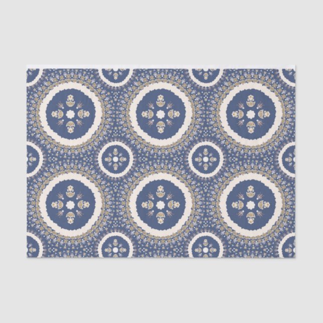 Naval Blue Elegant Ornamental Floral Tissue Paper (Front)