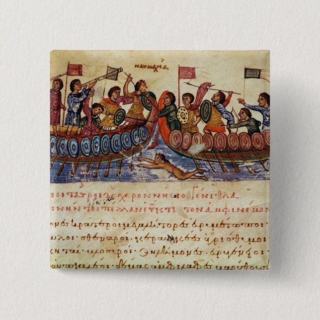 Naval Combat between two Ships 2 Inch Square Button (Front)