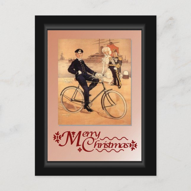 Naval man on a bicycle postcard (Front)