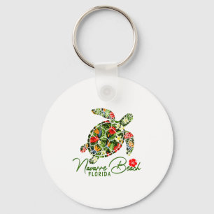 Navarre Beach Florida Sea Turtle Tropical Hibiscus Keychain