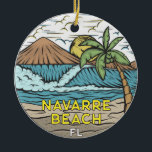 Navarre Beach Florida Vintage Ceramic Ornament<br><div class="desc">Navarre Beach hand drawn illustration with mountains and ocean waves in the background. Perfect for anyone who loves to visit Navarre Beach.</div>