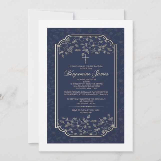 Nave Blue Floral Invitation religieuse (Devant)