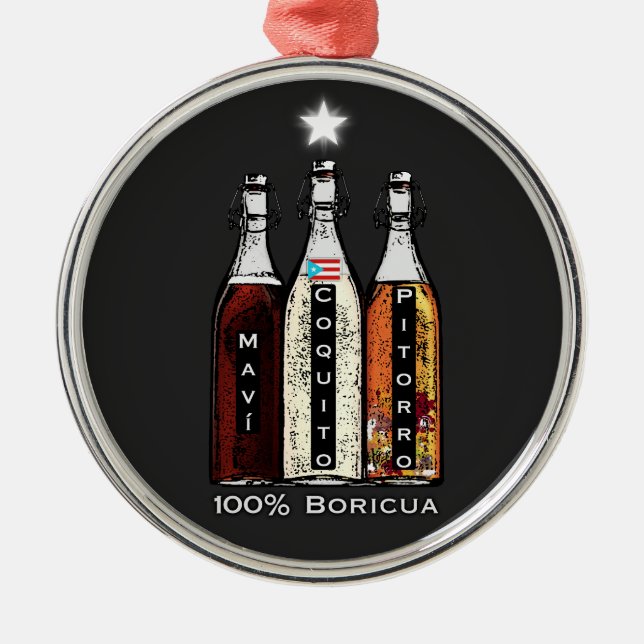 Navidad Boricua Puerto Rico Mavi Coquito Pitorro Metal Ornament (Front)