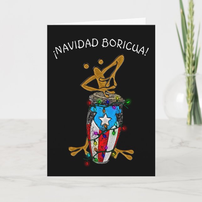 Navidad Boricua Xmas Conga Coqui Taino   Thank You Card (Front)