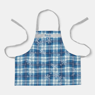  Navidad Elegante Cuadriculado Azul  Apron