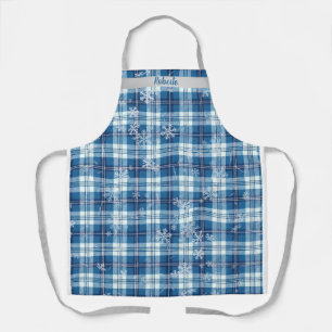  Navidad Elegante Cuadriculado Azul  Apron