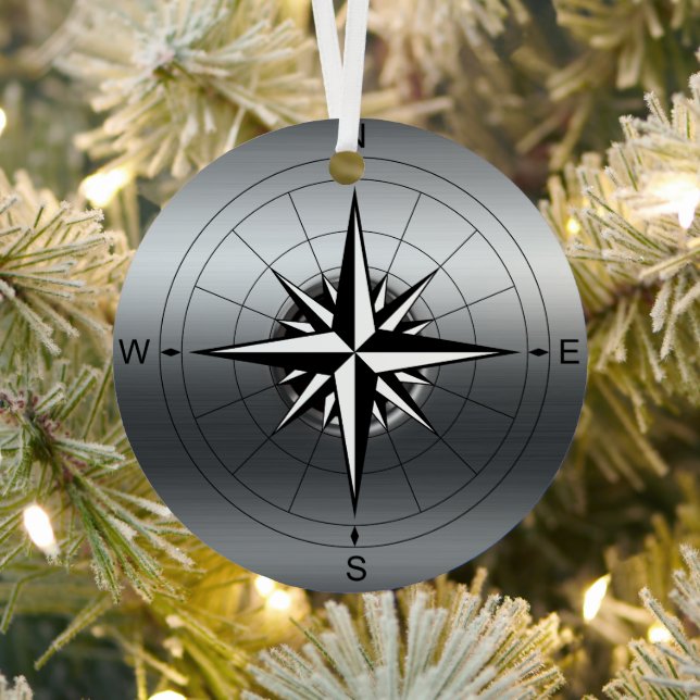 Navigate Your Memories: Compass Rose Travel Metal Ornament (Insitu)