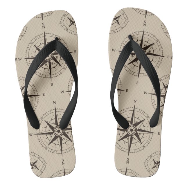 Navigation Compass Pattern Flip Flops (Footbed)