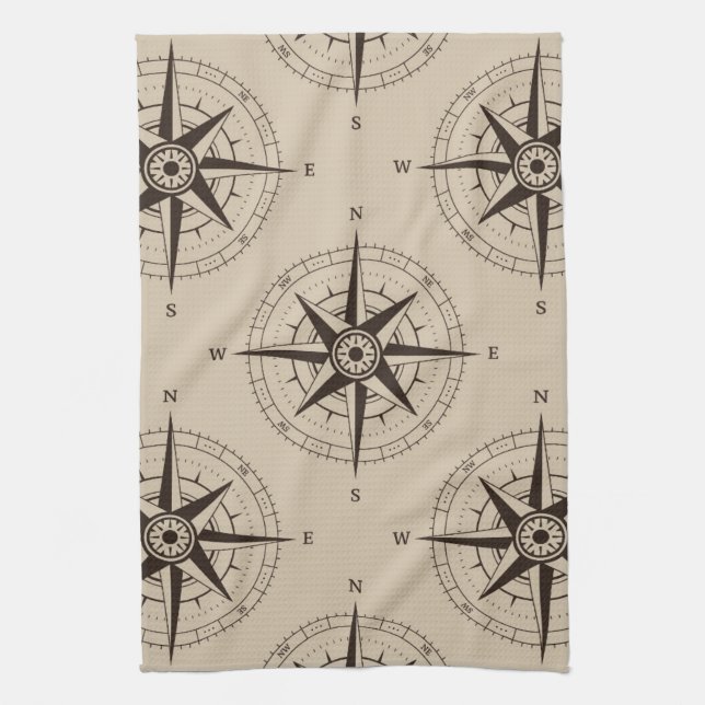 Navigation Compass Pattern Kitchen Towel (Vertical)