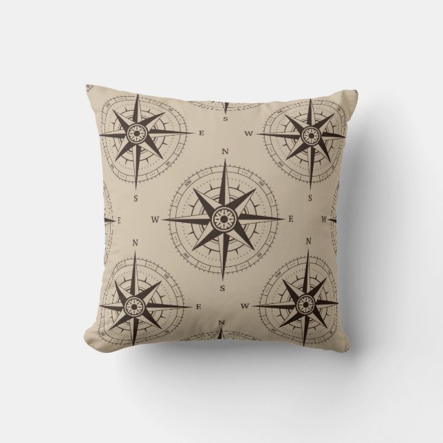 Navigation Compass Pattern Throw Pillow (Front)
