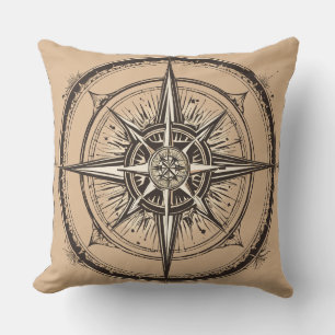 "Navigational Charm: Compass Printed Pillow" Throw Pillow