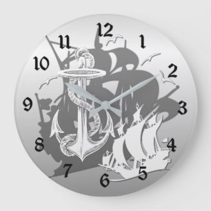 Navire pirate & Ancre Blanc Silhouette Mur Horloge