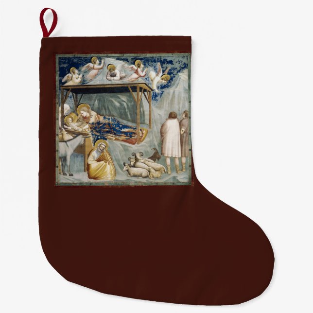 Navitity (Birth of Jesus Christ) (by Giotto) Large Christmas Stocking (Front)