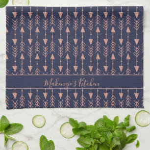 Navt Blue Rose Gold Foil Arrows   Add Your Name Kitchen Towel