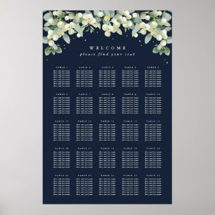 Navy 24x36" 25 Tables of 8 Seating Chart Poster