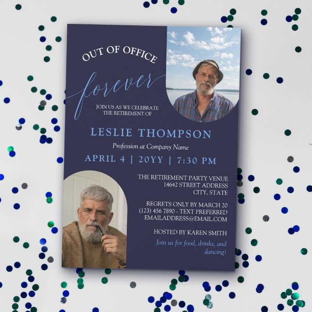 Navy 2 Photos Out of Office Retirement Party Invitation (Creator Uploaded)