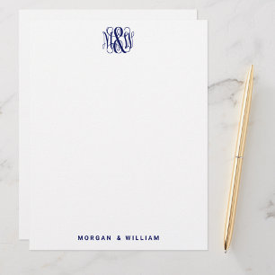 Navy 3 Initial Vine Script Monogram B&G DIY BG Letterhead