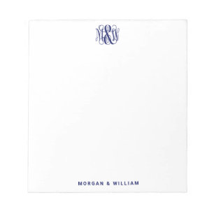 Navy 3 Initial Vine Script Monogram B&G DIY BG Notepad