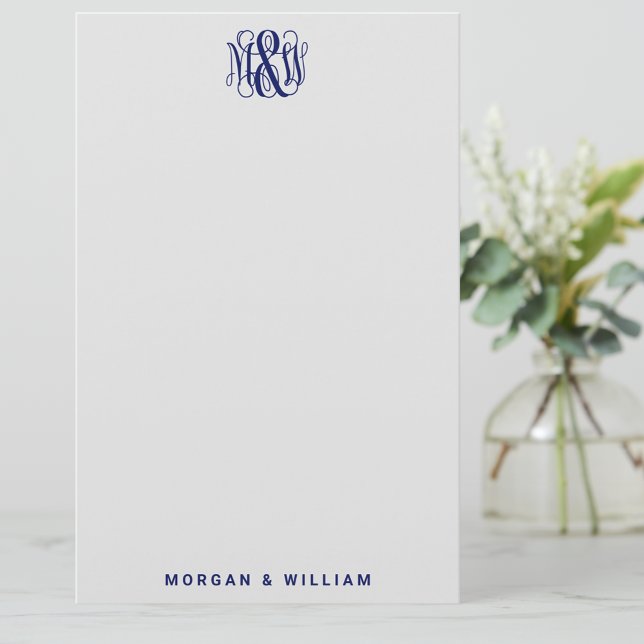 Navy 3 Initial Vine Script Monogram B&G  DIY BG Stationery (Creator Uploaded)