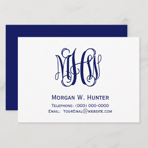 Navy 3 Initial Vine Script Monogram DIY BG Enclosure Card
