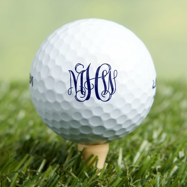 Navy 3 Initial Vine Script Monogram DIY BG Golf Balls (Creator Uploaded)