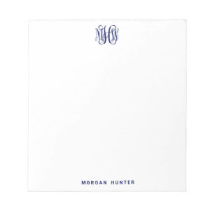 Navy 3 Initial Vine Script Monogram DIY BG Notepad