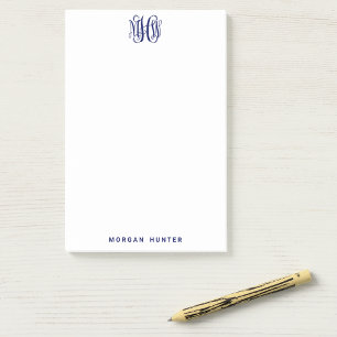 Navy 3 Initial Vine Script Monogram DIY BG Post-it Notes