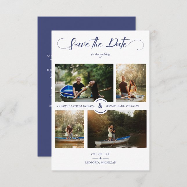 Navy 4 Custom Photos Minimalist Collage Wedding (Front/Back)