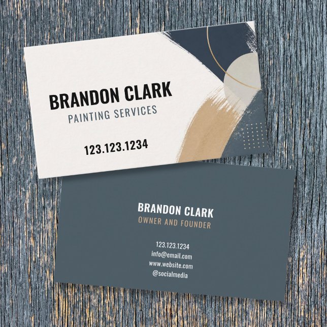 Navy Abstract Brushstroke Artistic Painter Design Business Card (Creator Uploaded)