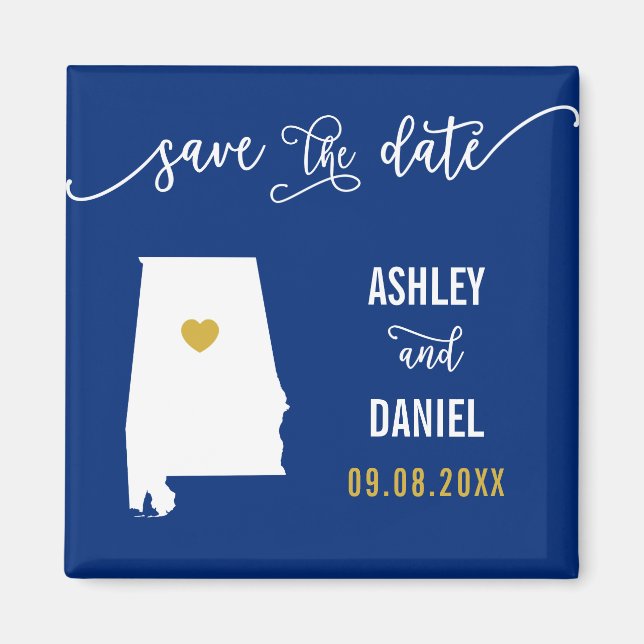 Navy Alabama Wedding Save the Date Map Magnet (Front)