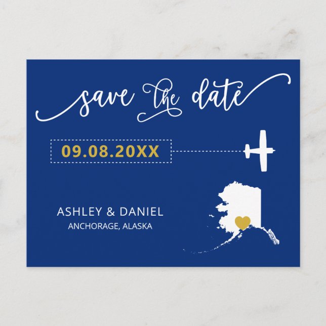 Navy Alaska Wedding Save the Date Map Postcard (Front)