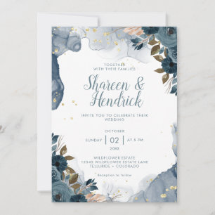 Navy Alcohol Ink Floral Background wedding Invitation