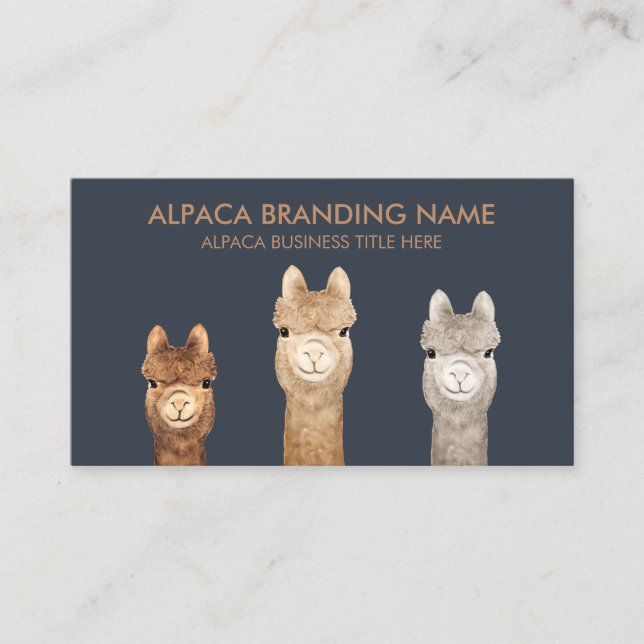 Navy Alpaca Llama Animal Business Card (Front)