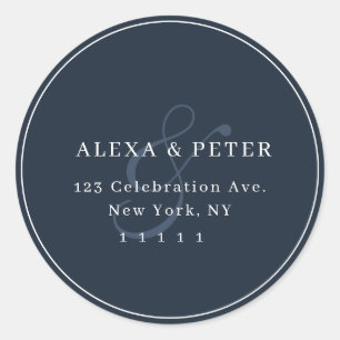 Navy Ampersand Round Wedding Return Address Label