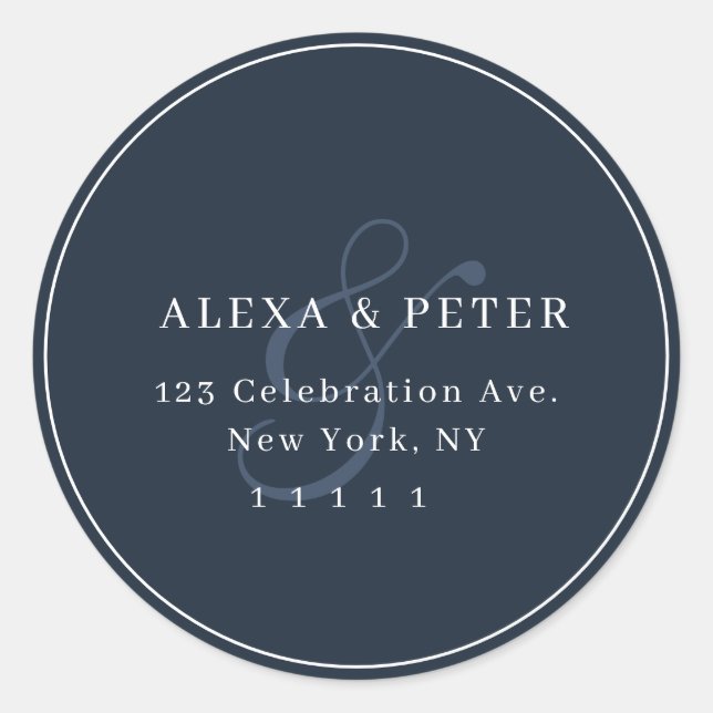 Navy Ampersand Round Wedding Return Address Label (Front)
