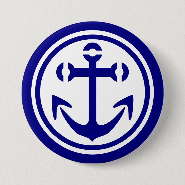 Navy Anchor 3 Inch Round Button (Front)